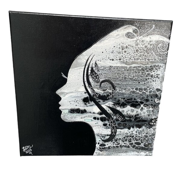 Abstract Woman Silouette Acrylic on Canvas Painting Signed LAM - Picture 1 of 5